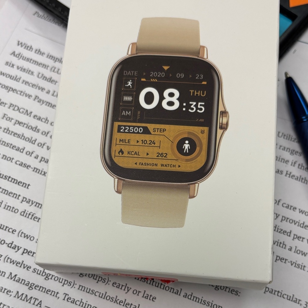Smartwatch with Gold and Cream Band